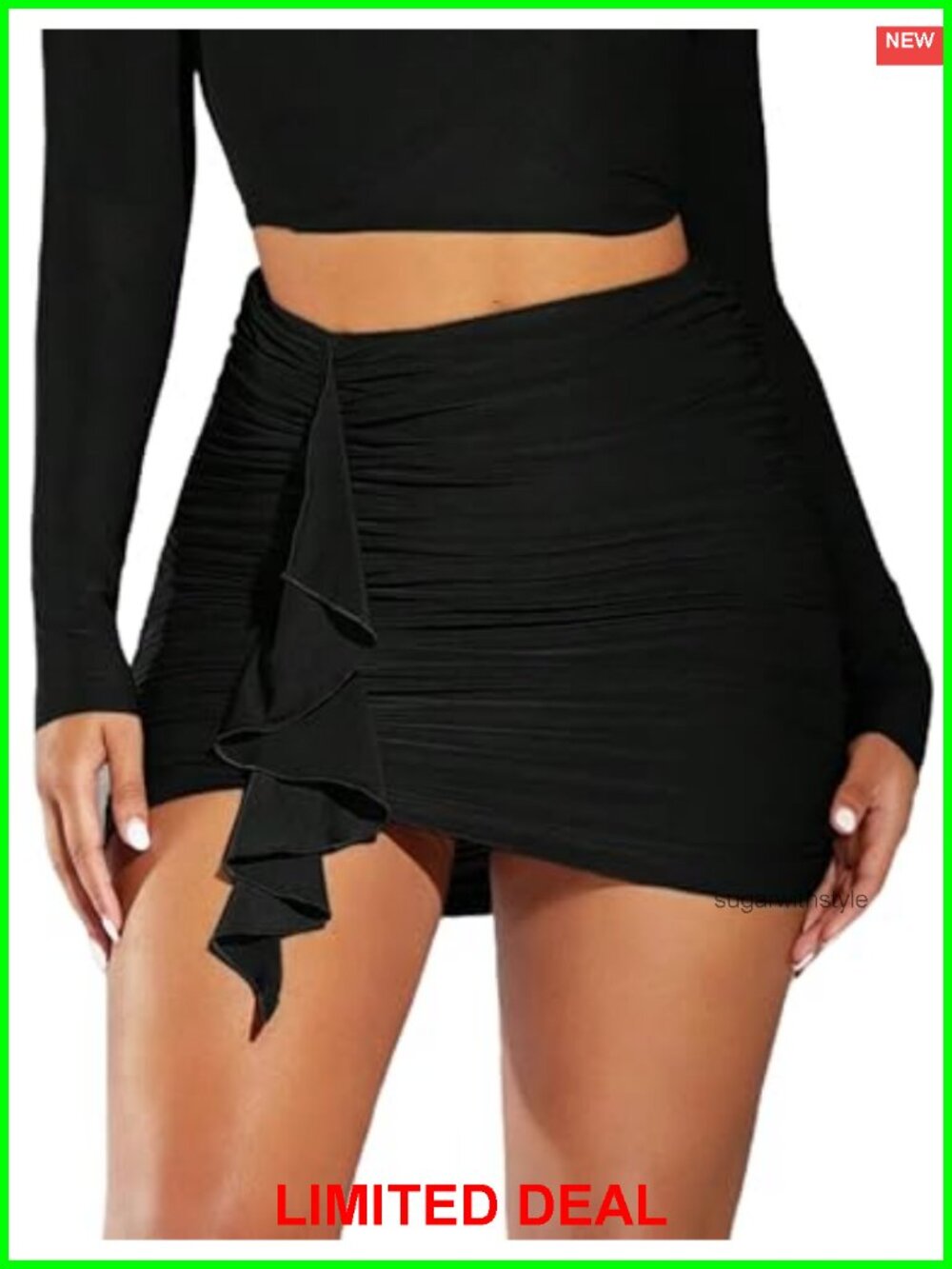 Ruched Bodycon Mini Skirt Fringe Mesh Club Party Pencil